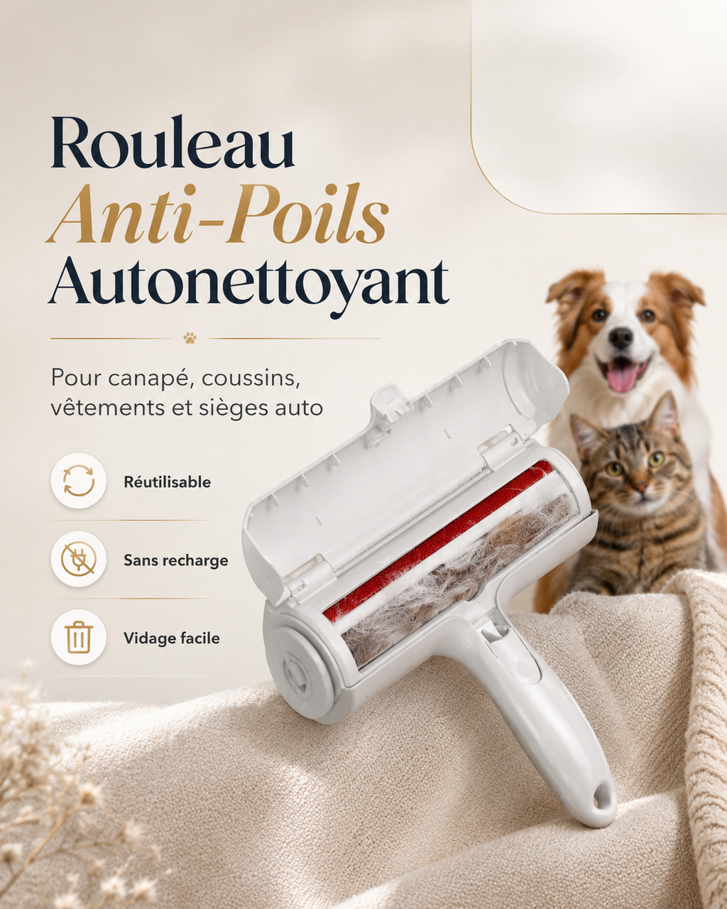 Rouleau Anti-Poils Autonettoyant