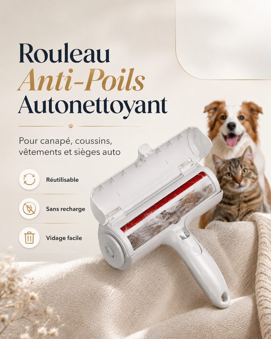 Rouleau Anti-Poils Autonettoyant