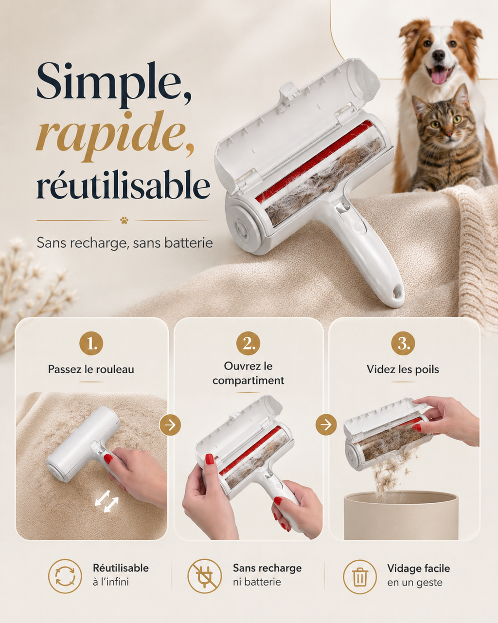 Rouleau Anti-Poils Autonettoyant
